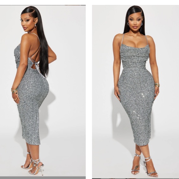 Fashion Nova Dresses & Skirts - Charlotte Sequin Midi Dress - Silver